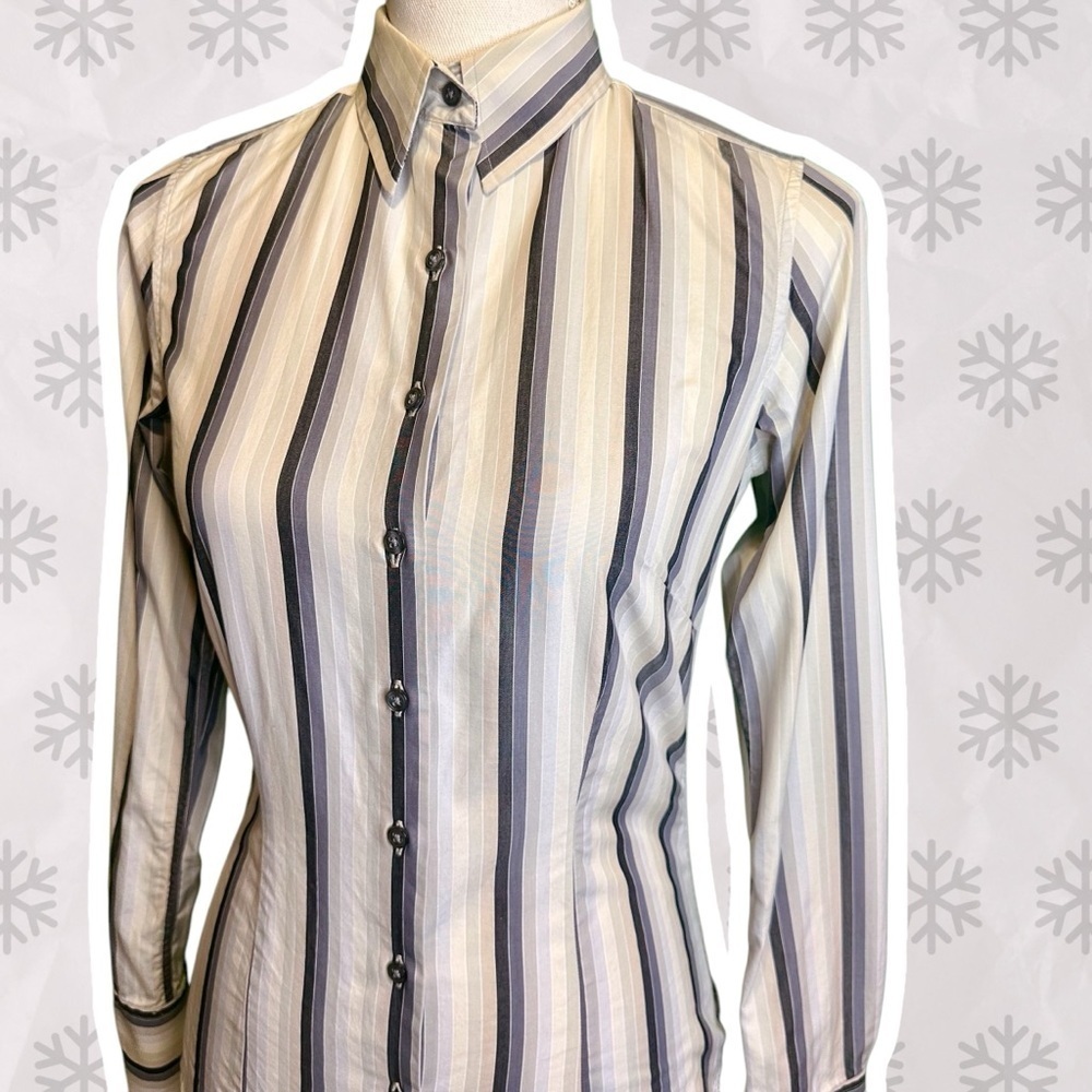 PINK Thomas Pink Gray Multi-Striped Button Down Tailored Collared Shirt Size 4 - Picture 12 of 13